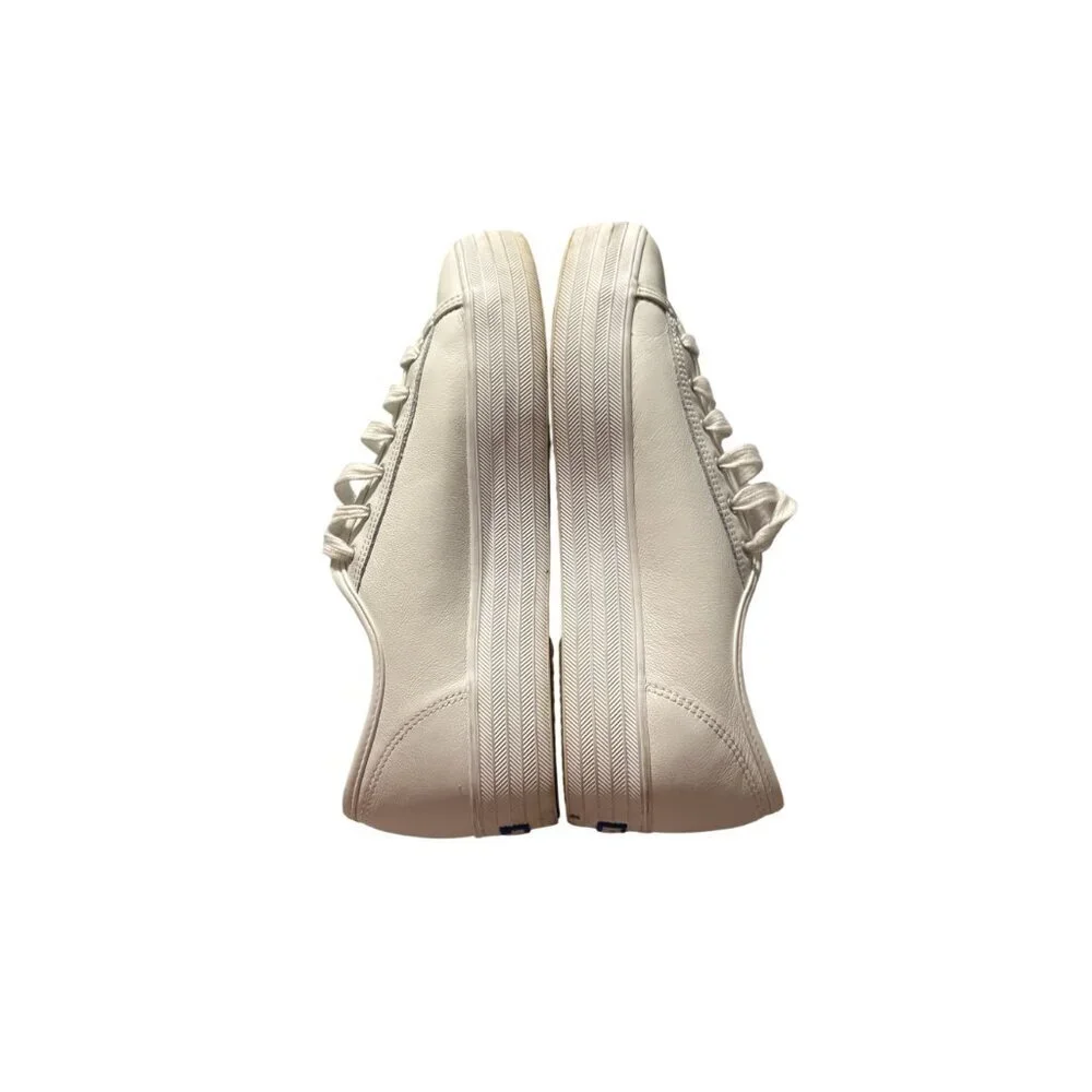 Keds Womens White Leather platform Lace-Up Sneakers Casual Style 8.5